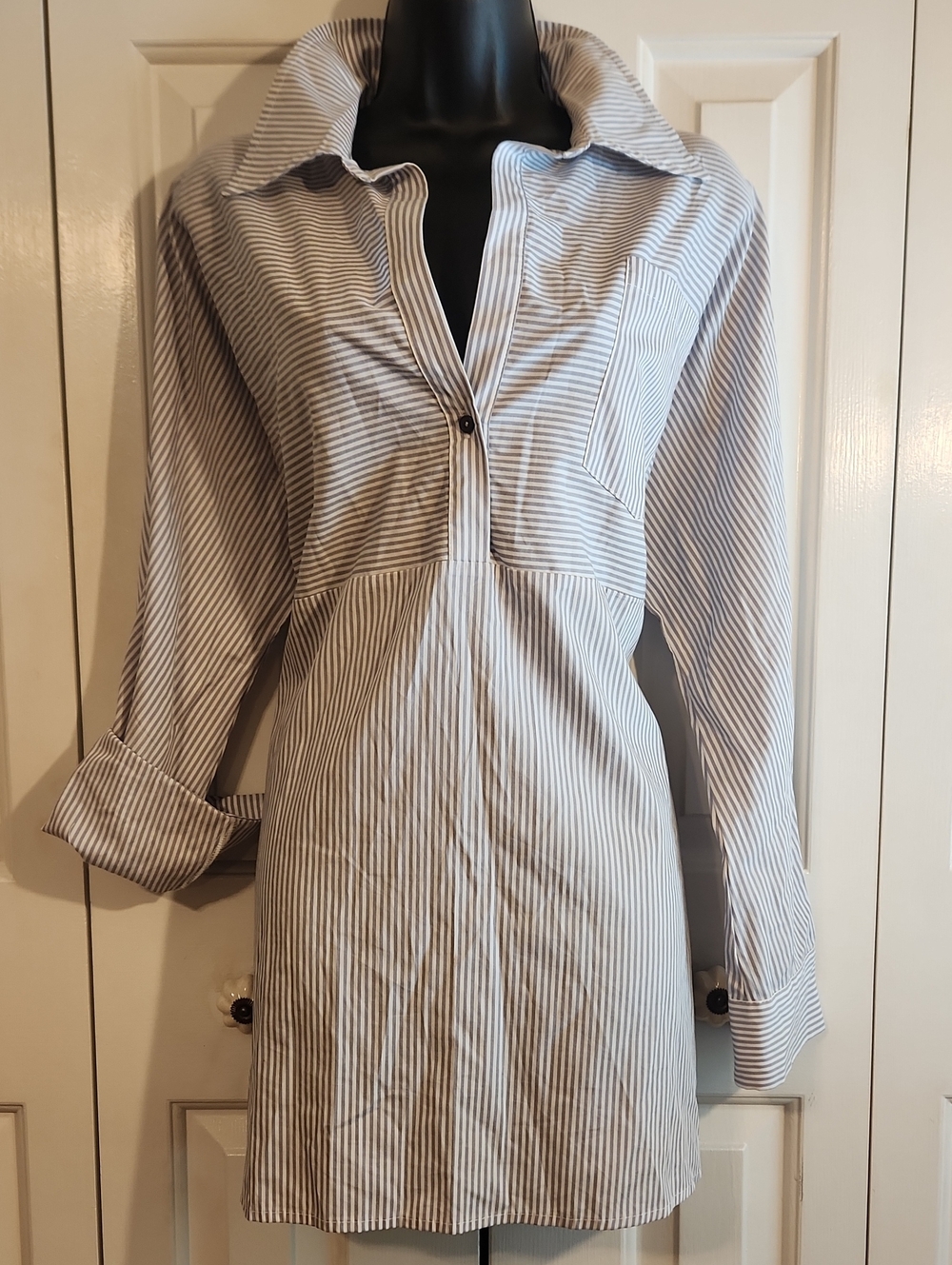 Striped Collared Shirt Dress - Blue & White - Womens Size: Small - Brand: Mazik